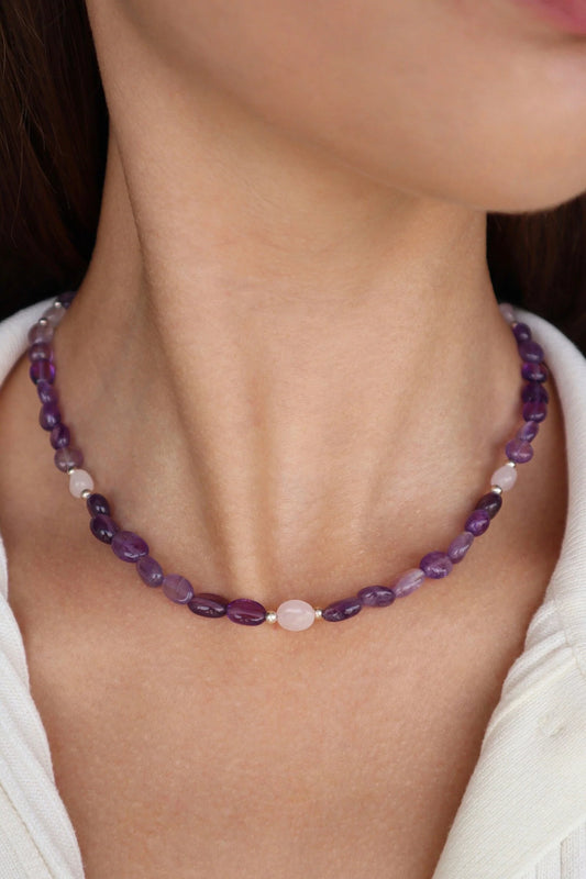 Amethyst & Rose Quartz Necklace | Peace & Healing