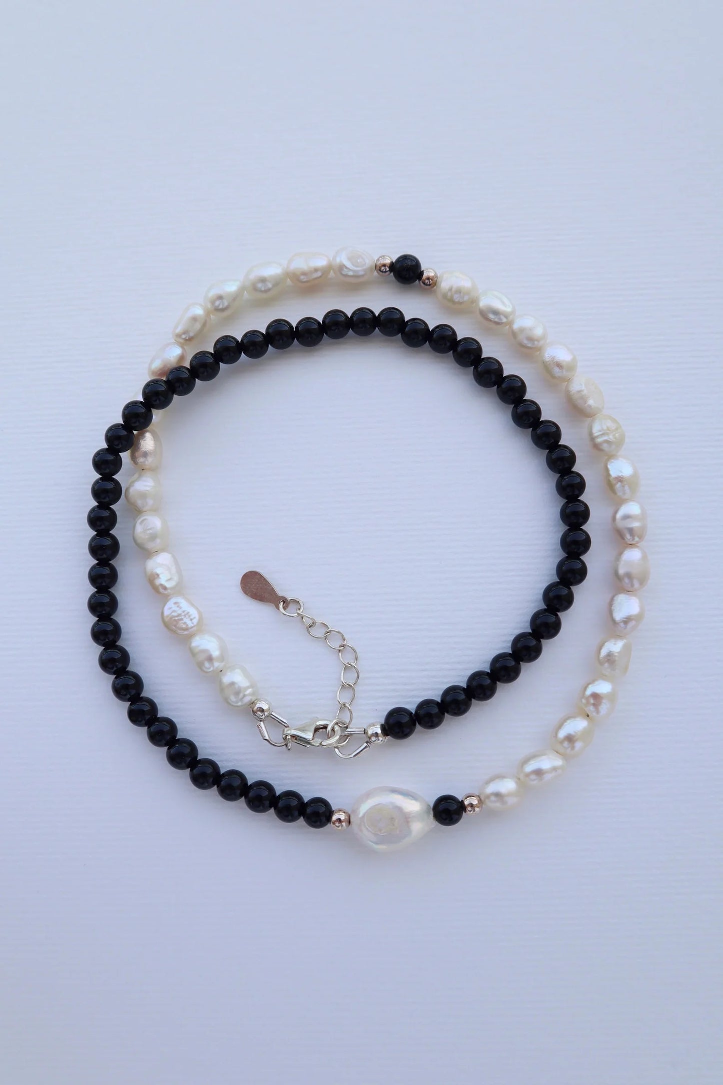 Onyx & Freshwater Pearl Necklace | Protection & Emotional Balance
