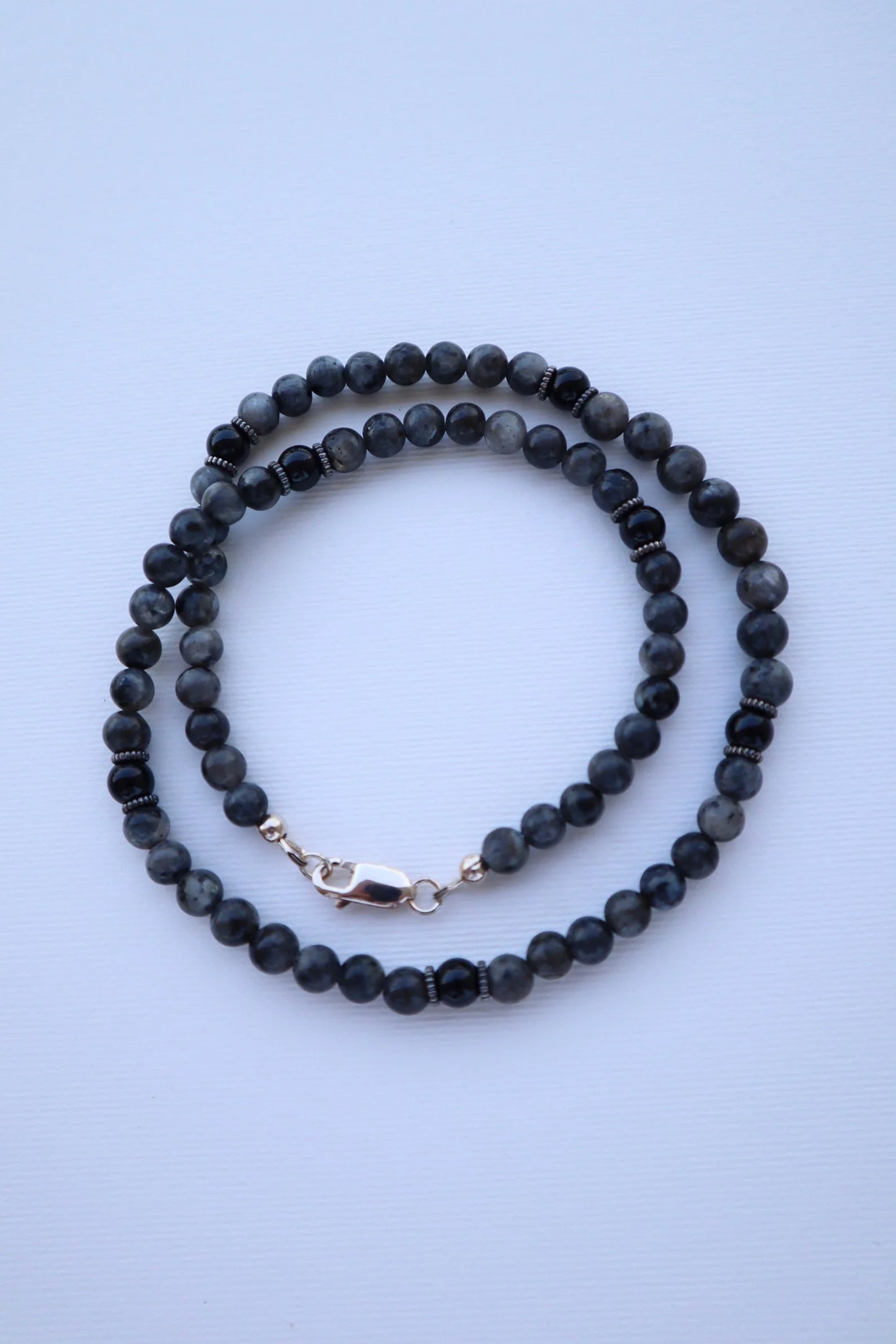 Mens Labradorite & Onyx beaded Necklace | Protection & Intuition