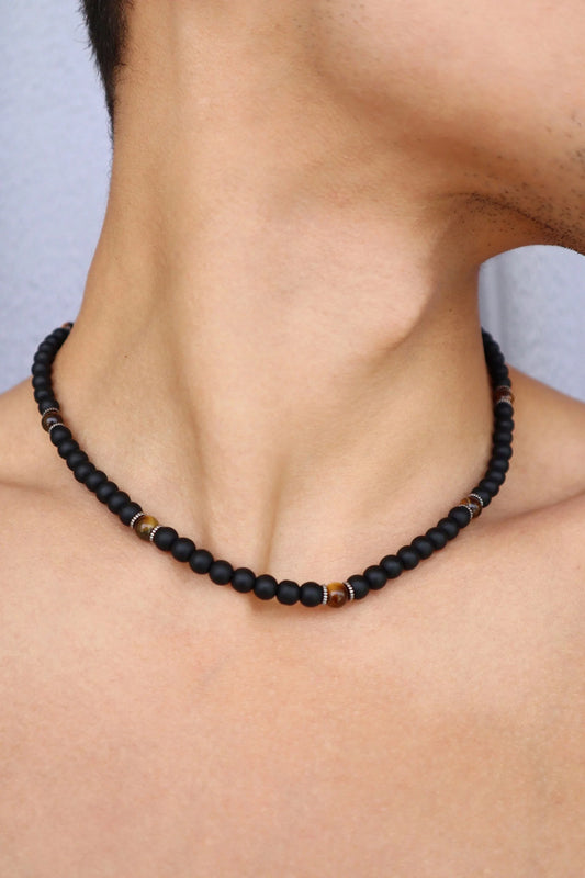 Mens Tiger’s Eye & Onyx beaded Necklace