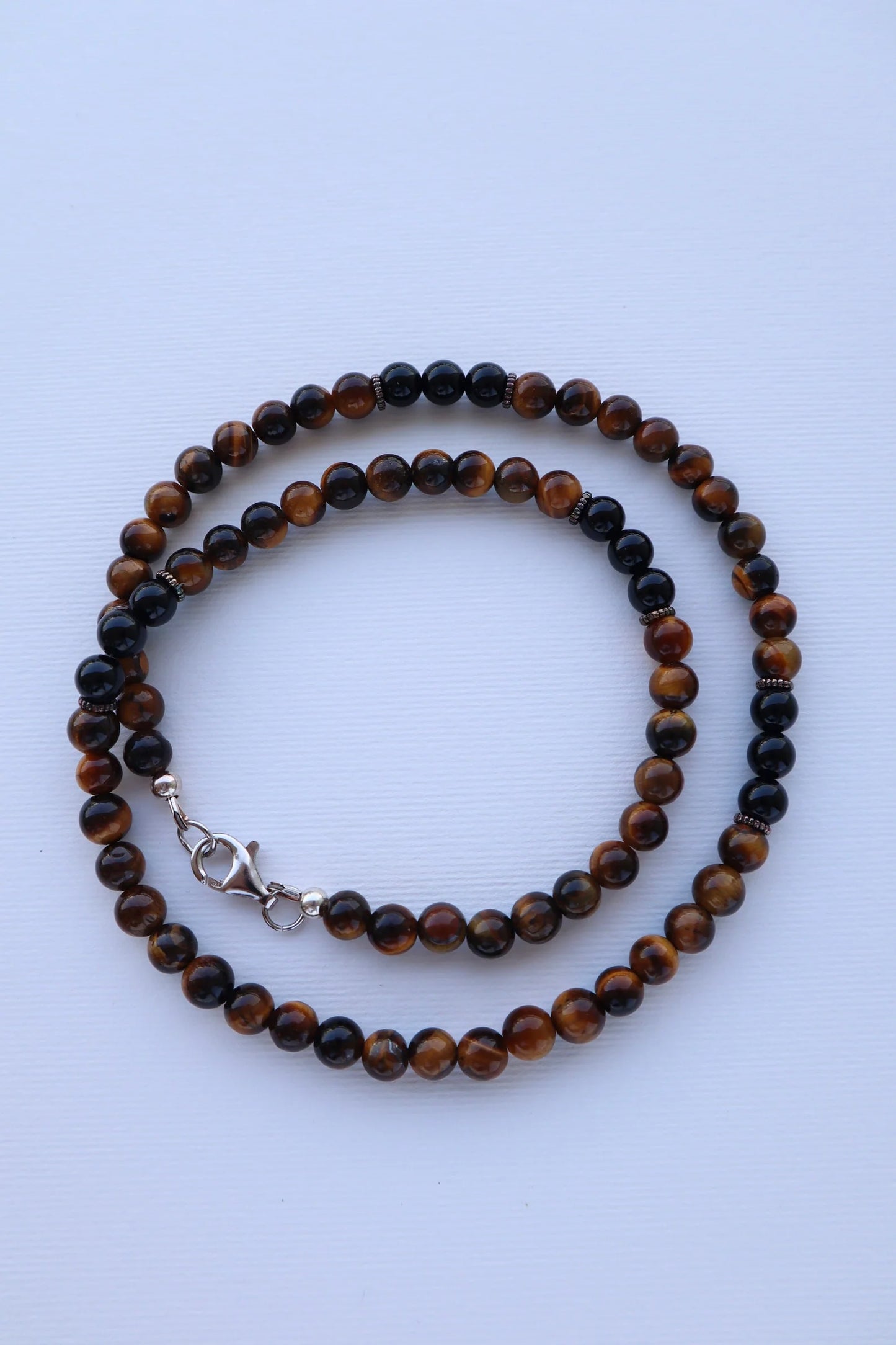 Mens Tiger’s Eye & Onyx beaded Necklace |  Confidence & Protection