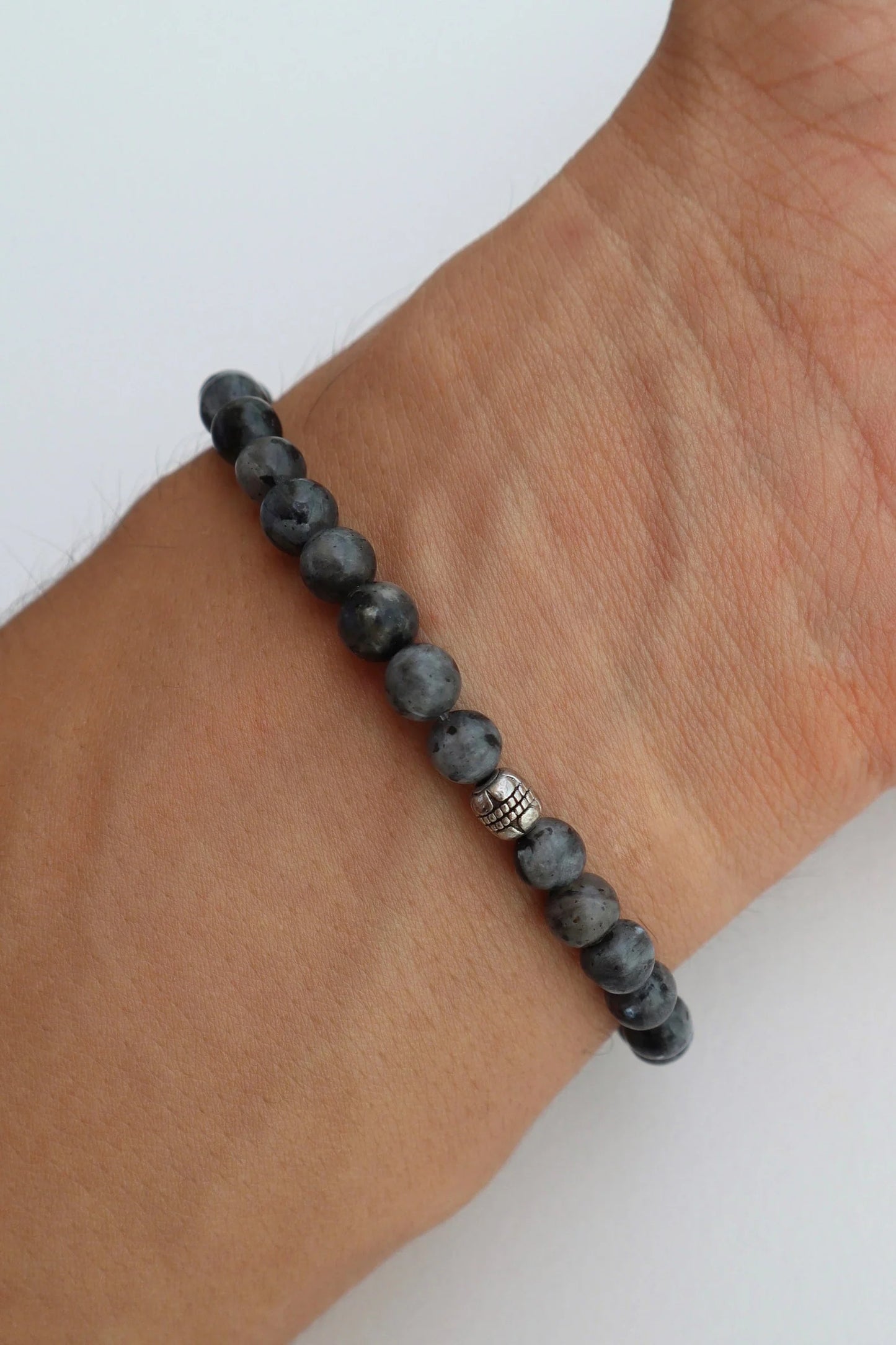 Mens Labradorite & Onyx beaded Bracelet | 925 Sterling Silver | Protection & Intuition