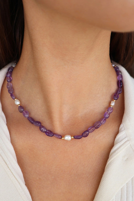 Amethyst & Freshwater Pearls Necklace | Protection & Peace