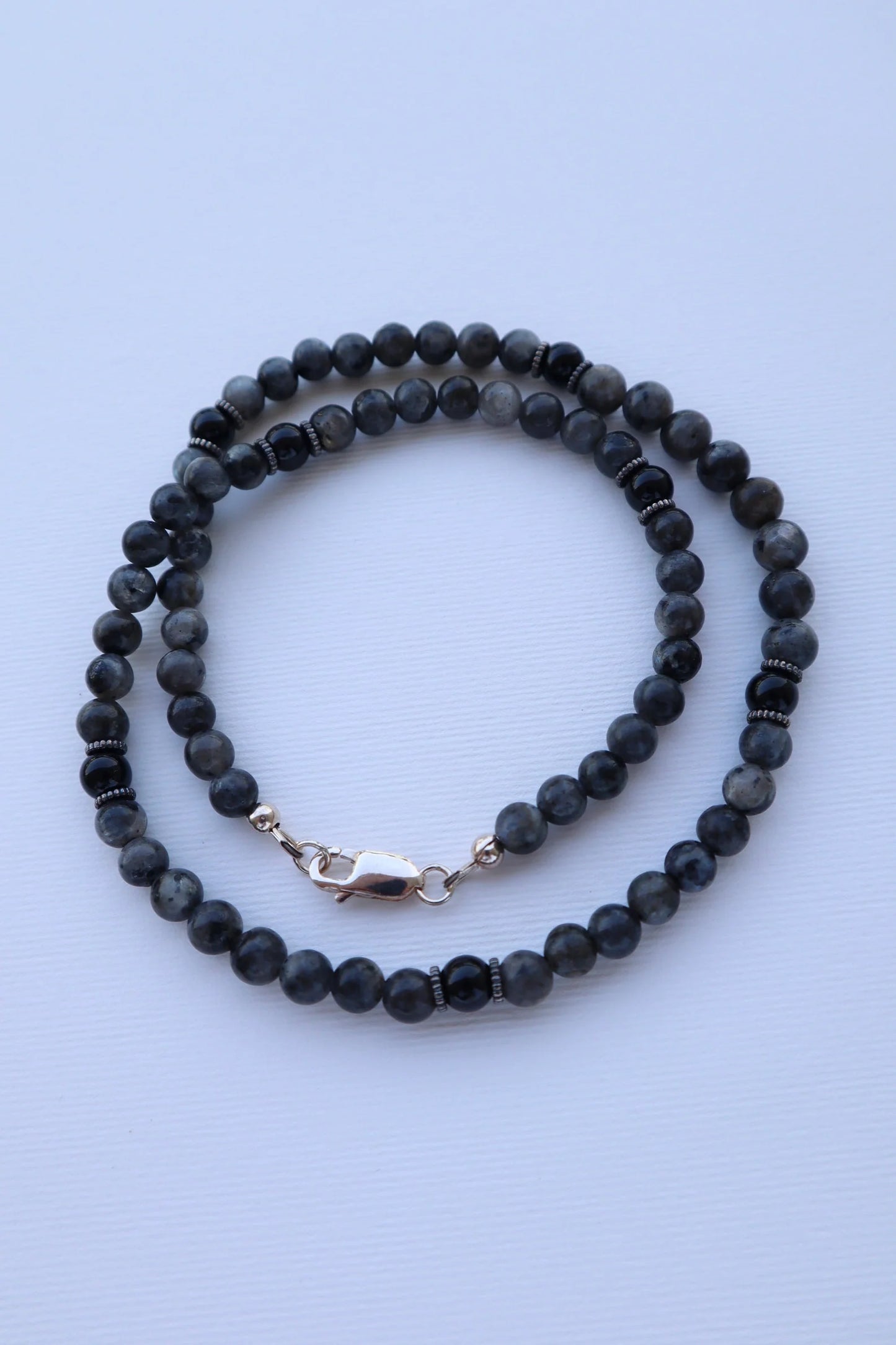 Mens Labradorite & Onyx beaded Necklace | Protection & Intuition