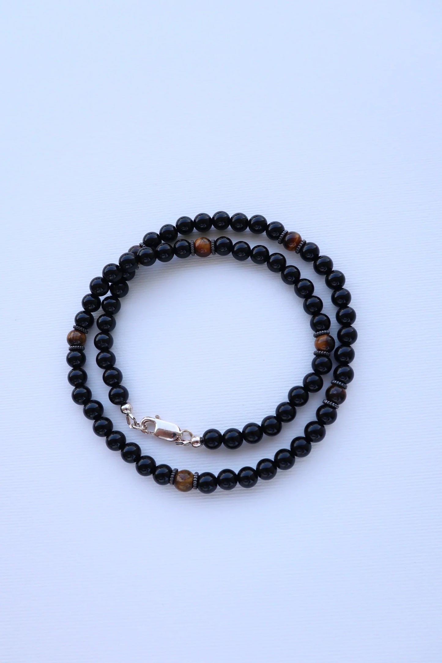 Mens Tiger’s Eye & Onyx beaded Necklace | Confidence & Protection